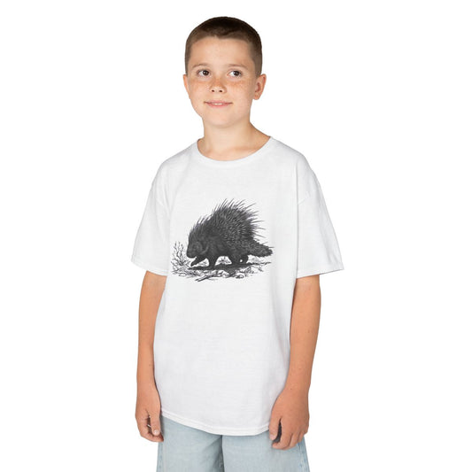 Color: White | Pencil Sketch Art Porcupine Kids Tee