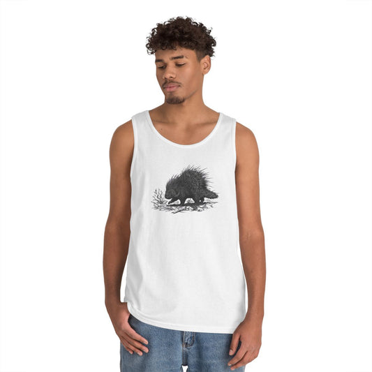 Color: White | Pencil Sketch Art Porcupine Tank Top