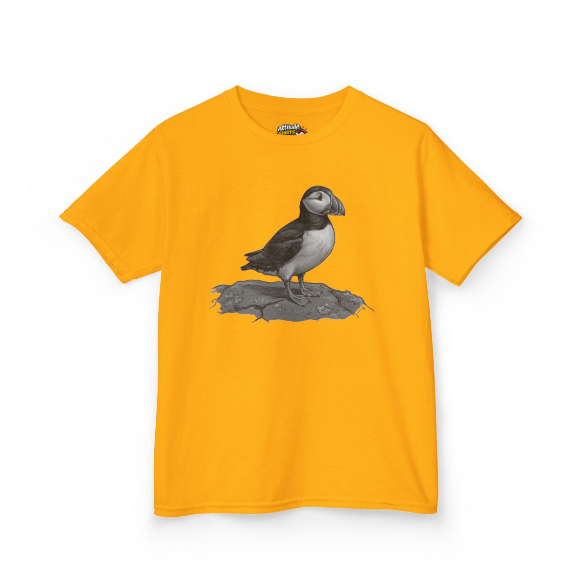 Color: Gold | Pencil Sketch Art Puffin Kids Tee