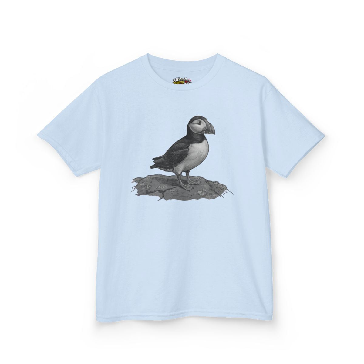 Color: Light Blue | Pencil Sketch Art Puffin Kids Tee