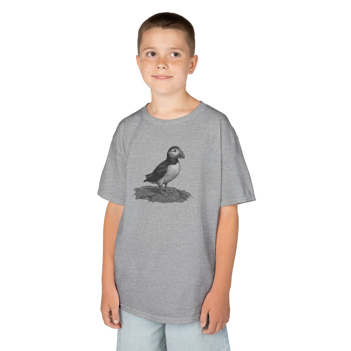 Color: Sport Grey | Pencil Sketch Art Puffin Kids Tee