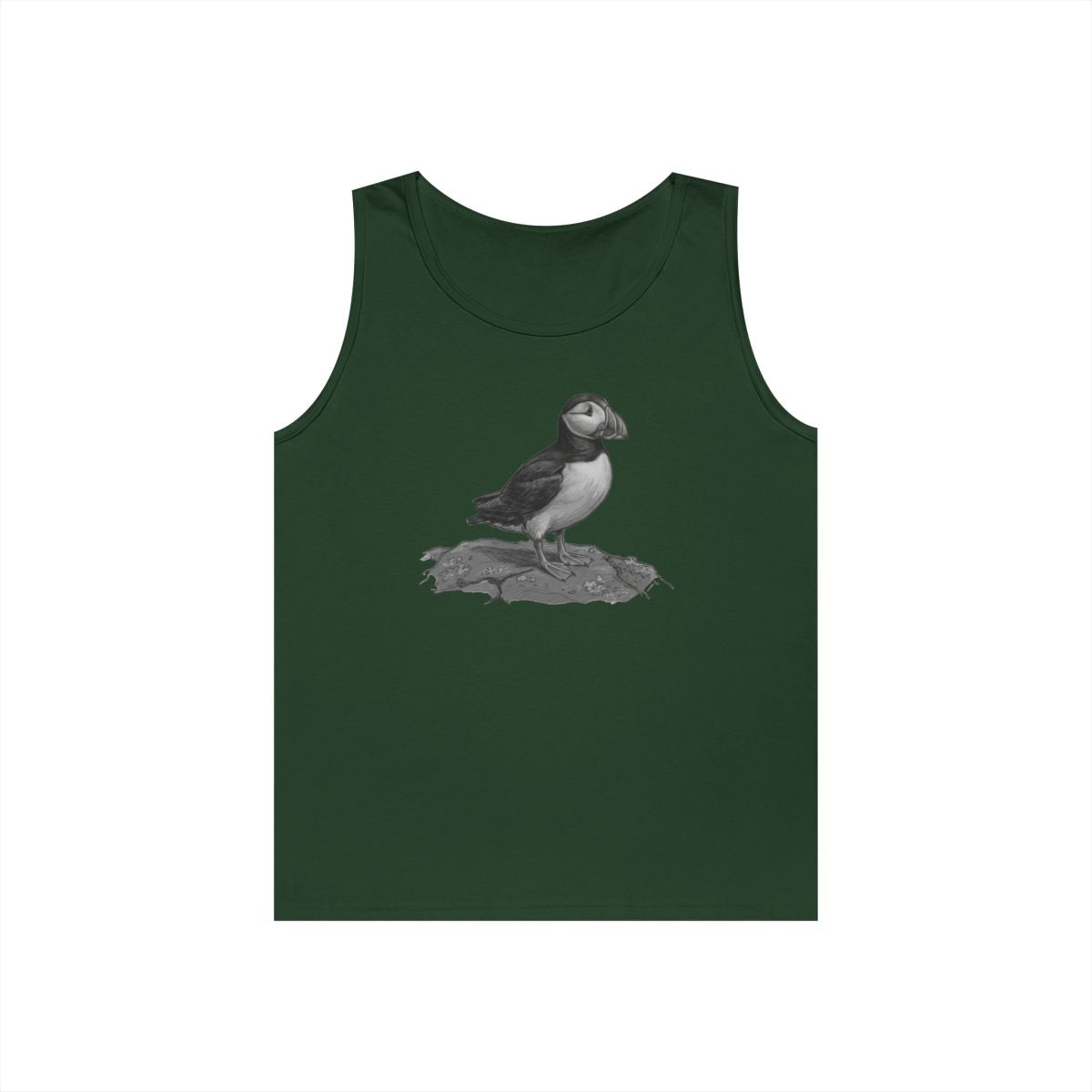 Color: Forest Green | Pencil Sketch Art Puffin Tank Top