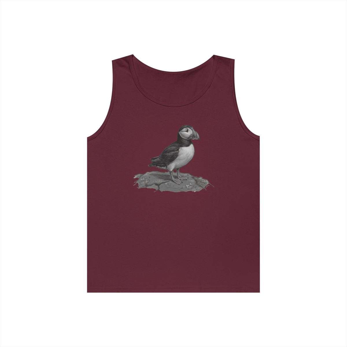 Color: Maroon | Pencil Sketch Art Puffin Tank Top