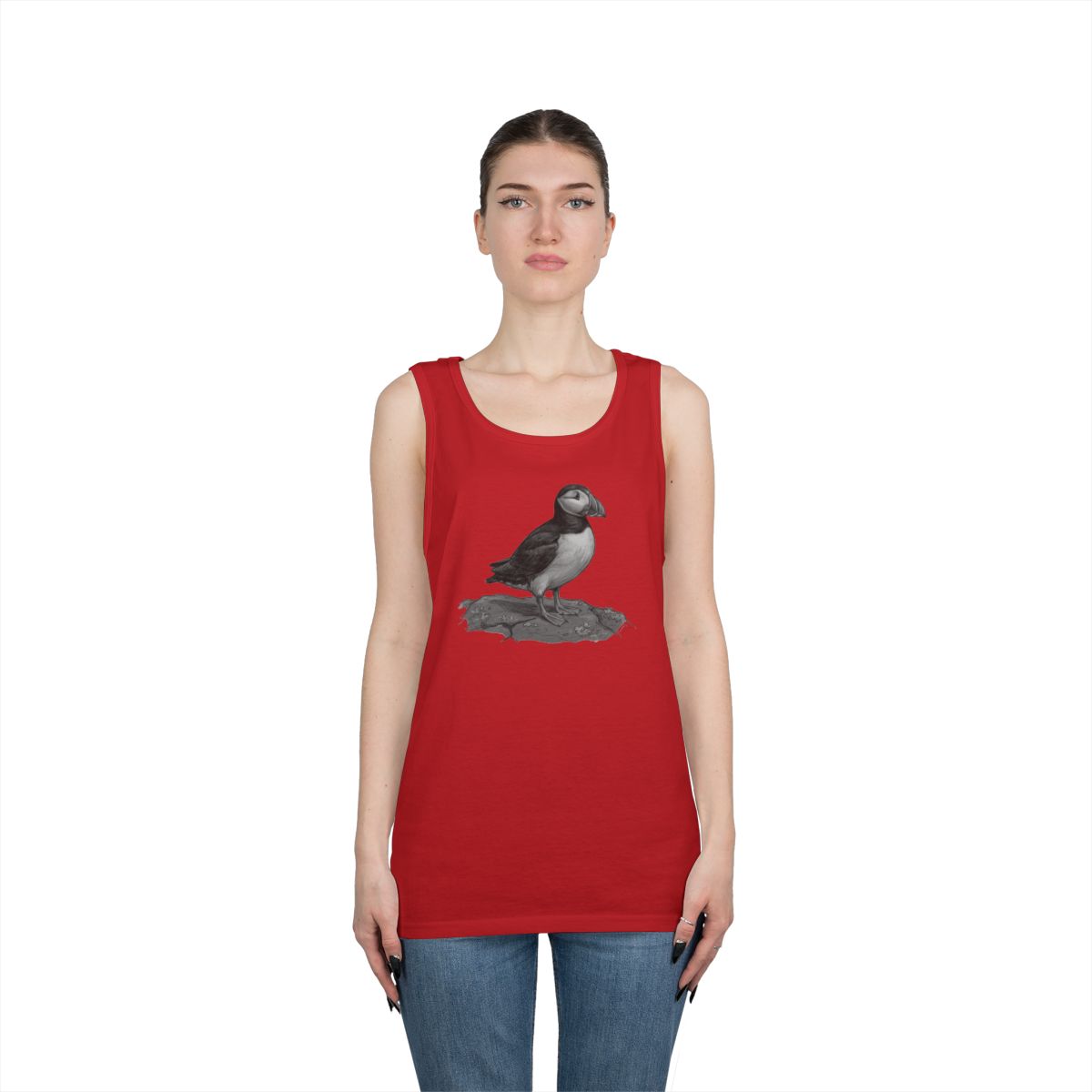 Color: Red | Pencil Sketch Art Puffin Tank Top