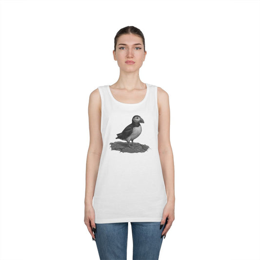 Color: White | Pencil Sketch Art Puffin Tank Top
