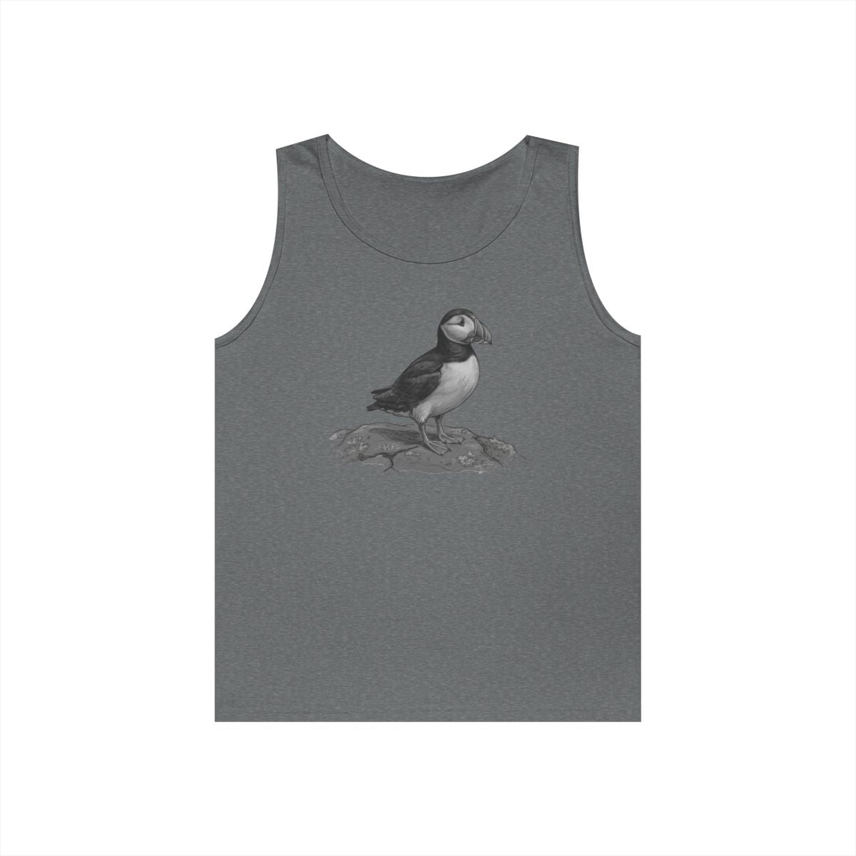 Color: Graphite Heather | Pencil Sketch Art Puffin Tank Top