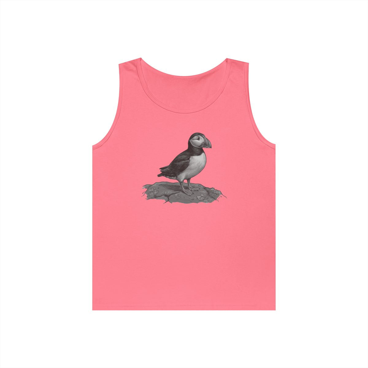 Color: Safety Pink | Pencil Sketch Art Puffin Tank Top