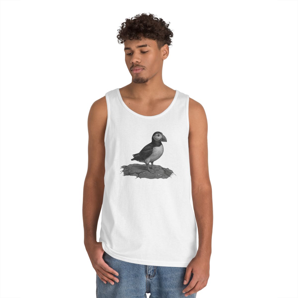Color: White | Pencil Sketch Art Puffin Tank Top