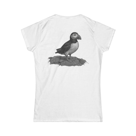 Color: White | Pencil Sketch Art Puffin Women's Tee