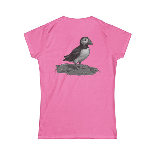 Color: Azalea | Pencil Sketch Art Puffin Women's Tee