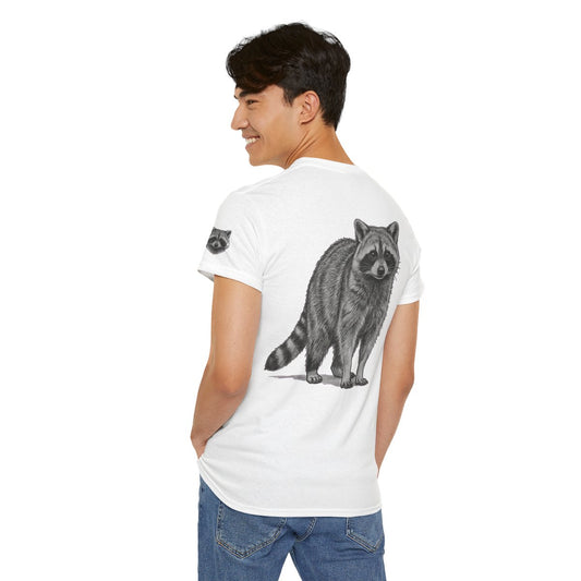 Color: White | Pencil Sketch Art Raccoon Premium Graphic Tee