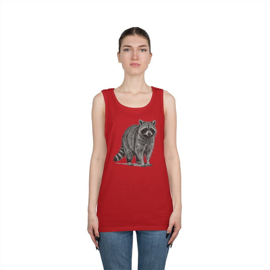 Color: Red | Pencil Sketch Art Raccoon Tank Top
