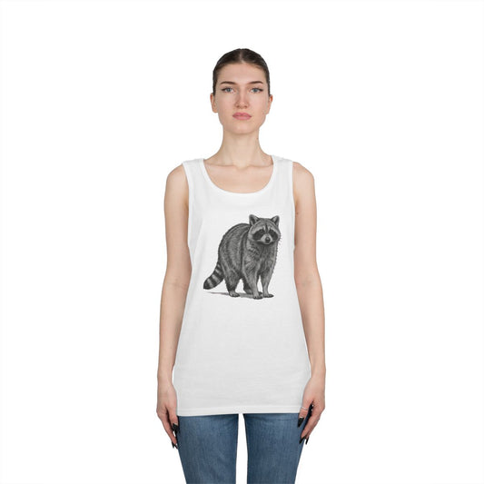 Color: White | Pencil Sketch Art Raccoon Tank Top