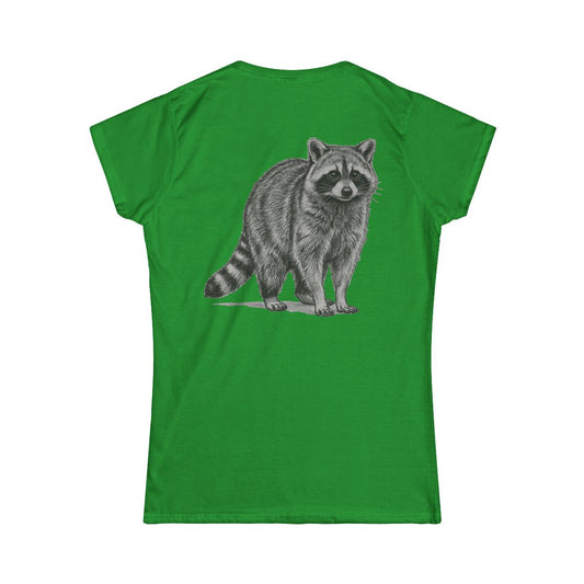 Color: Irish Green | Pencil Sketch Art Raccoon Women's Tee