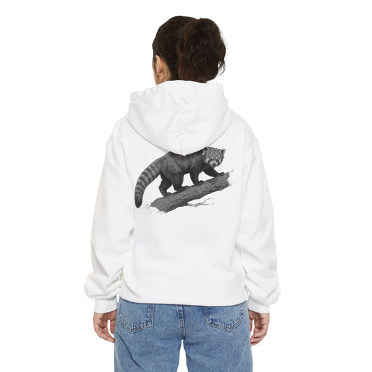 Color: White | Pencil Sketch Art Red Panda Garment-Dyed Hoodie
