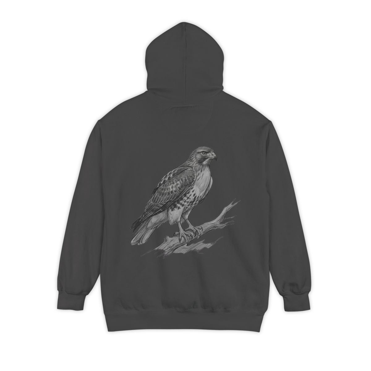 Color: Pepper | Pencil Sketch Art Red-Tailed Hawk Garment-Dyed Hoodie