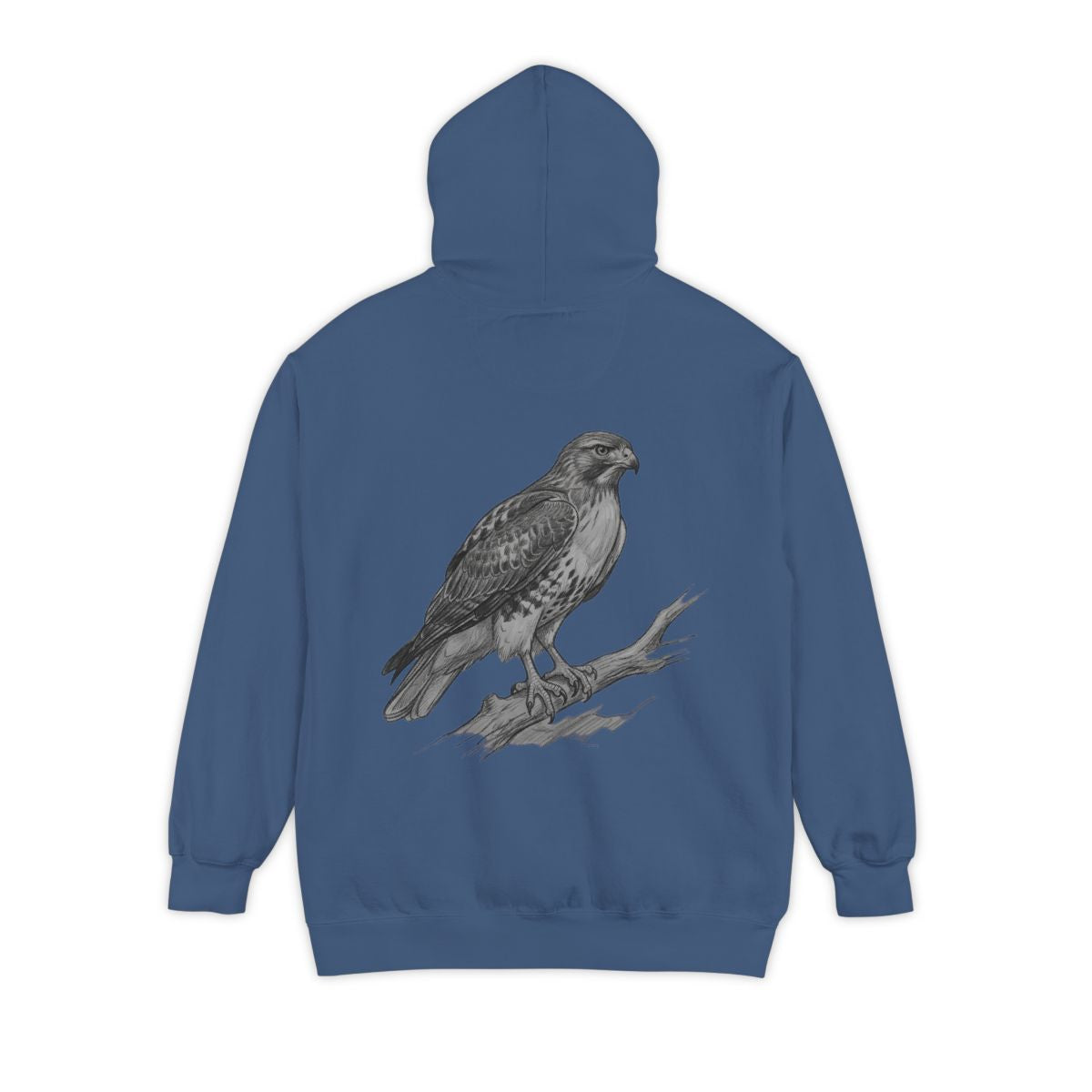 Color: True Navy | Pencil Sketch Art Red-Tailed Hawk Garment-Dyed Hoodie