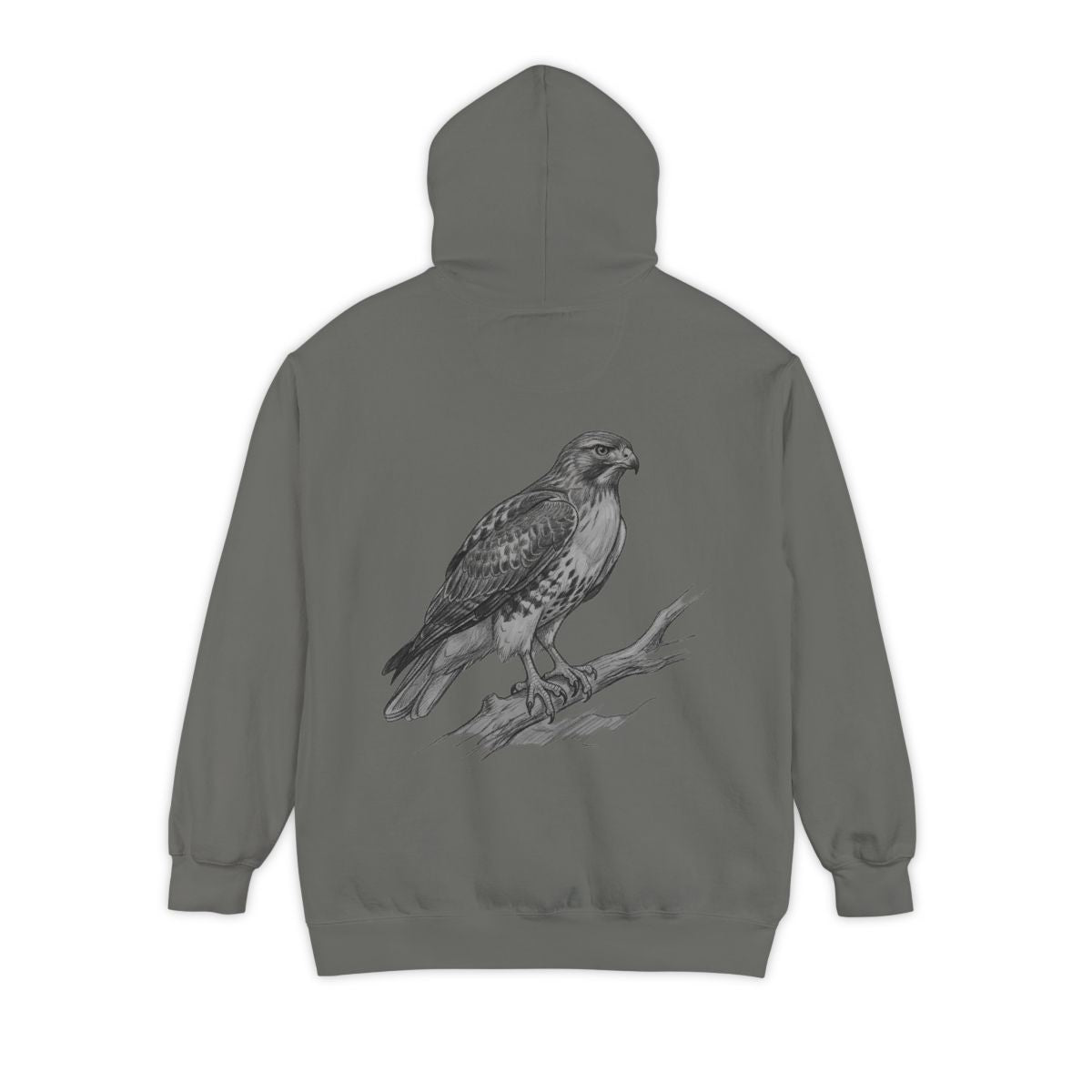 Color: Grey | Pencil Sketch Art Red-Tailed Hawk Garment-Dyed Hoodie