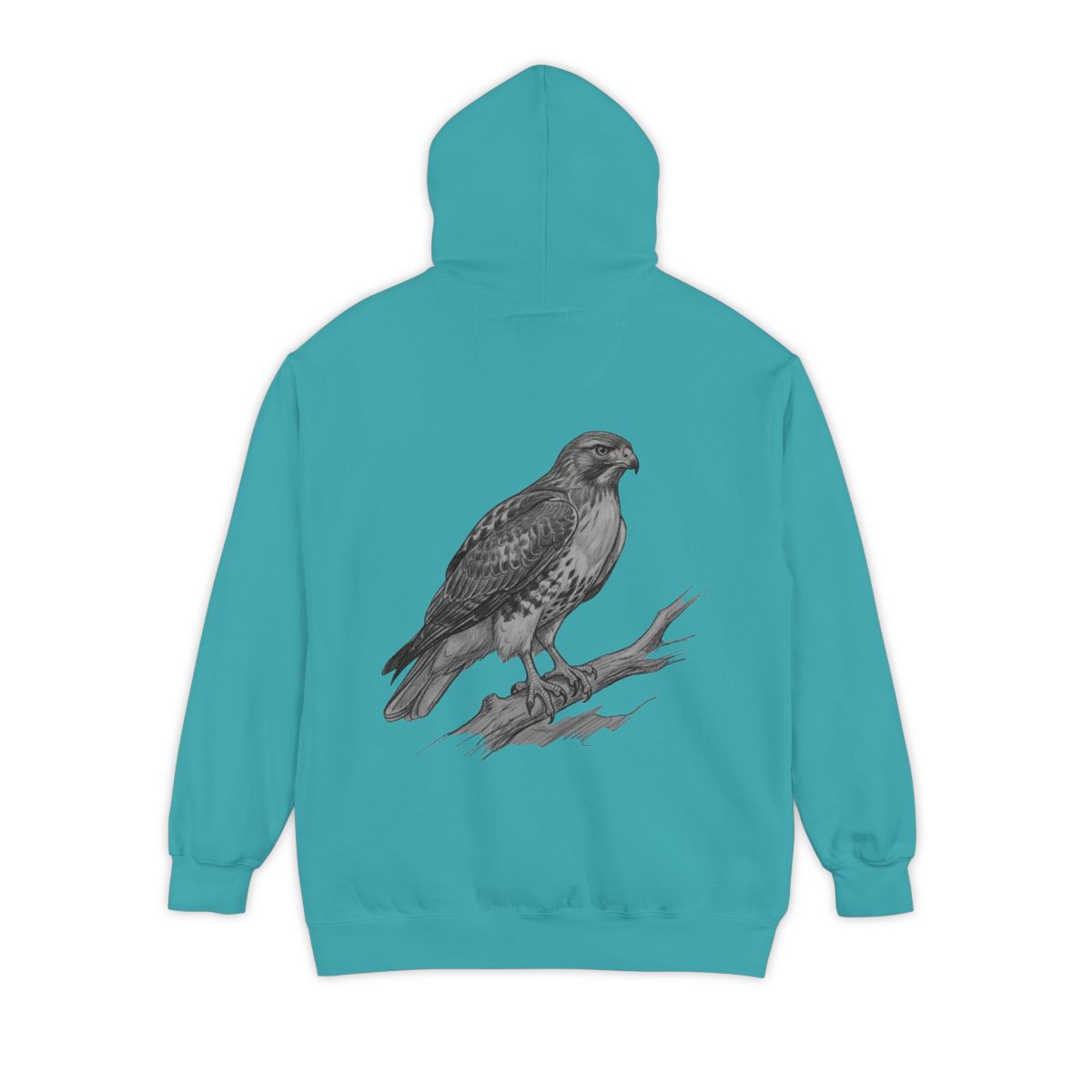 Color: Seafoam | Pencil Sketch Art Red-Tailed Hawk Garment-Dyed Hoodie