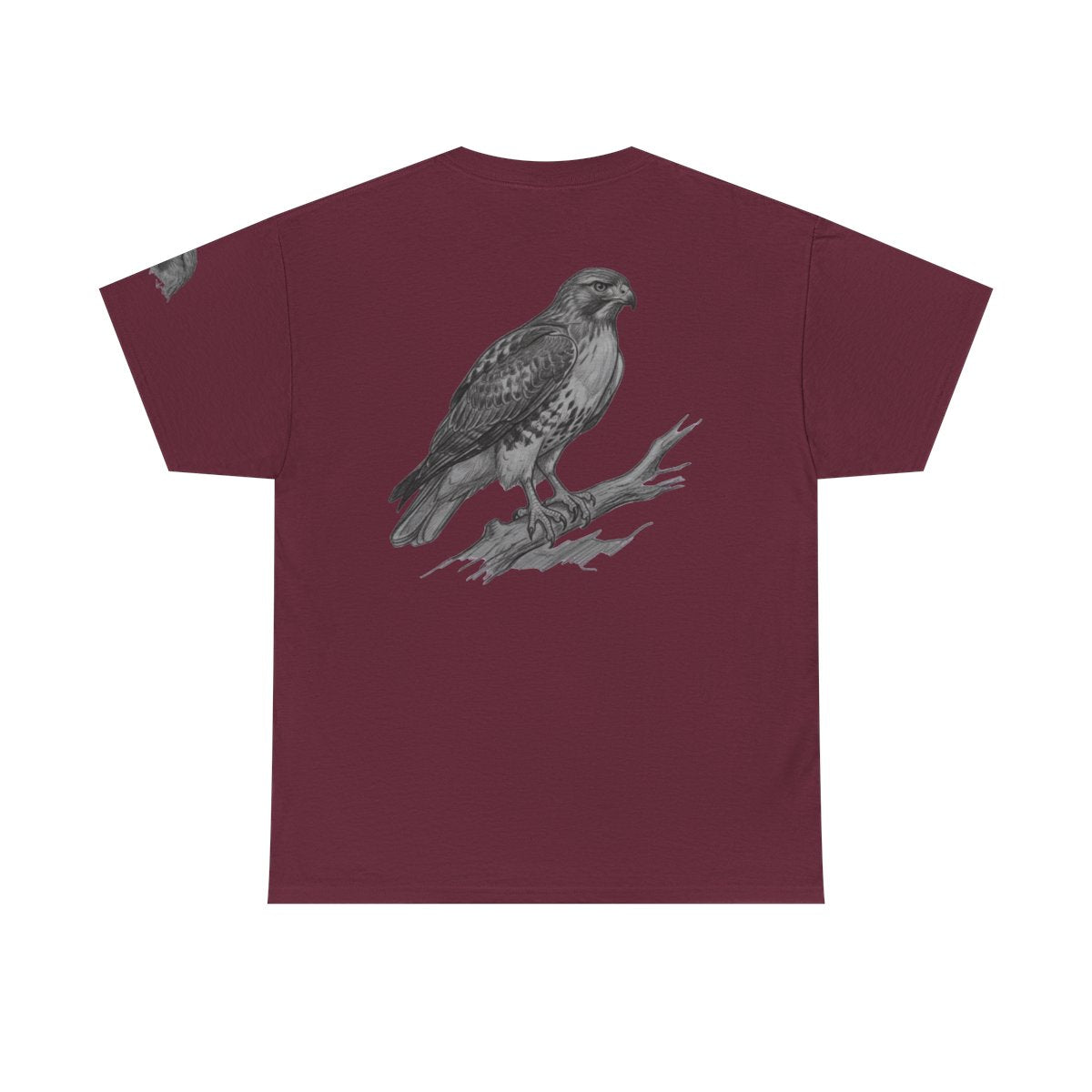 Color: Maroon | Pencil Sketch Art Red-Tailed Hawk Premium Graphic Tee