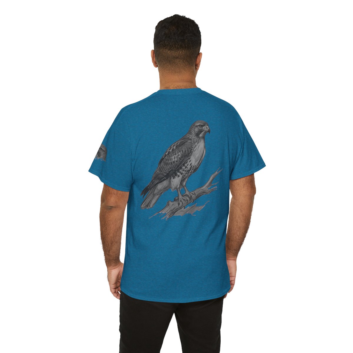 Color: Antique Sapphire | Pencil Sketch Art Red-Tailed Hawk Premium Graphic Tee