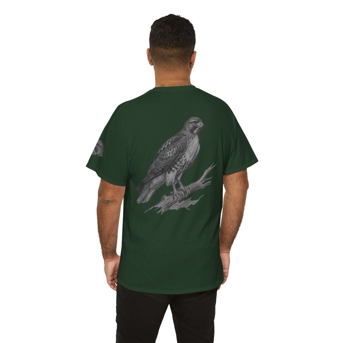 Color: Forest Green | Pencil Sketch Art Red-Tailed Hawk Premium Graphic Tee