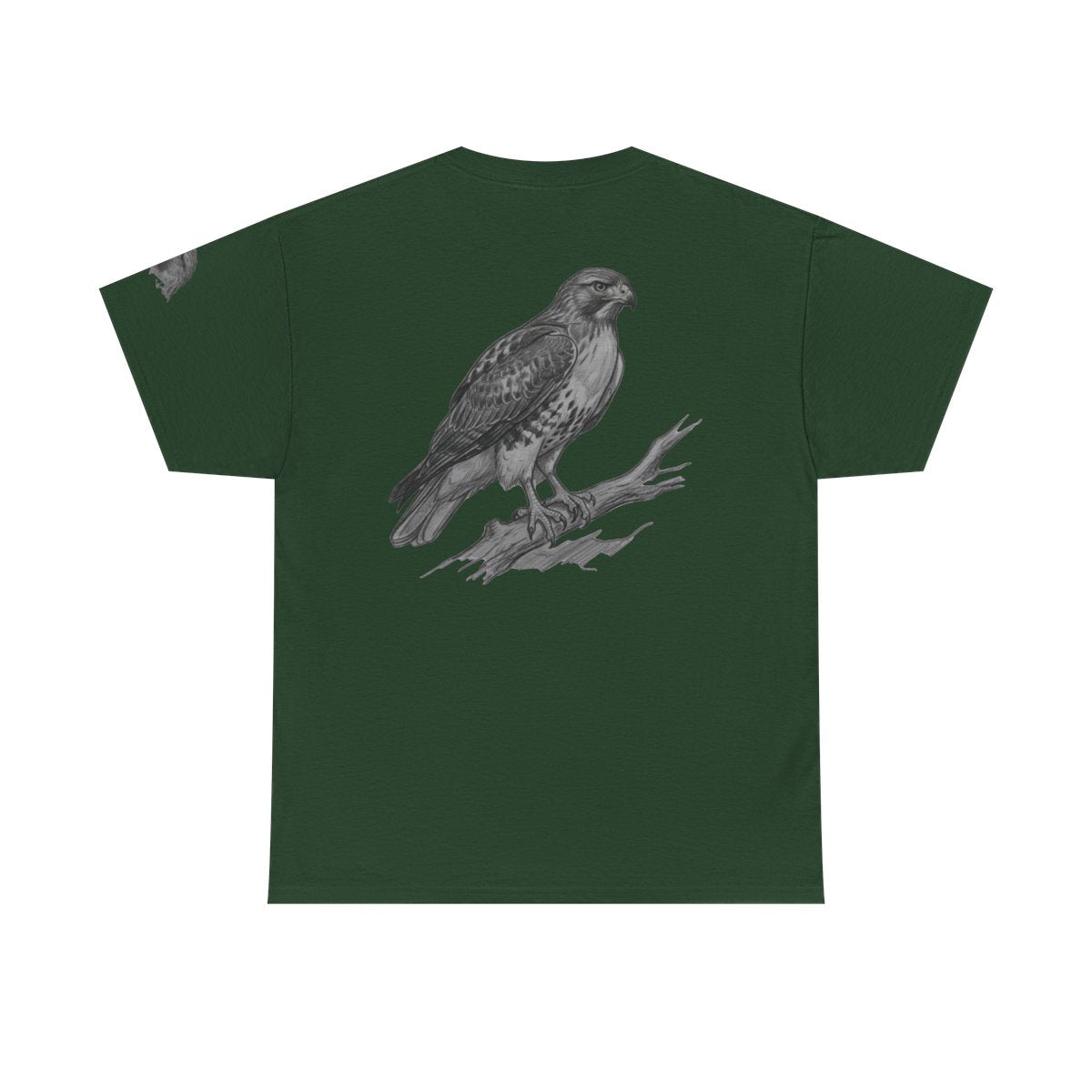 Color: Forest Green | Pencil Sketch Art Red-Tailed Hawk Premium Graphic Tee
