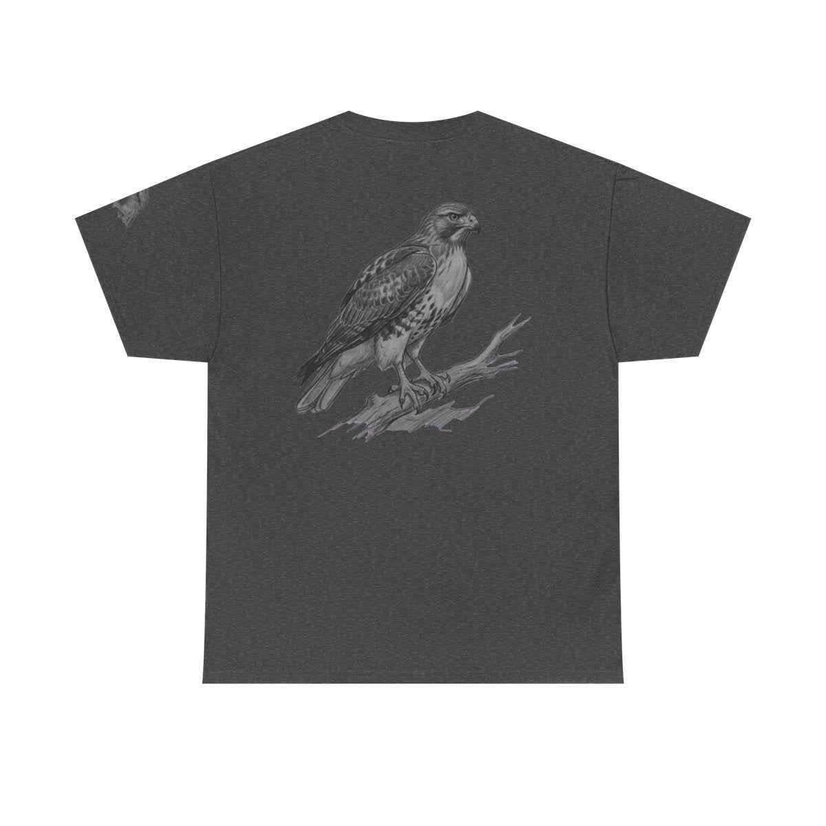 Color: Dark Heather | Pencil Sketch Art Red-Tailed Hawk Premium Graphic Tee