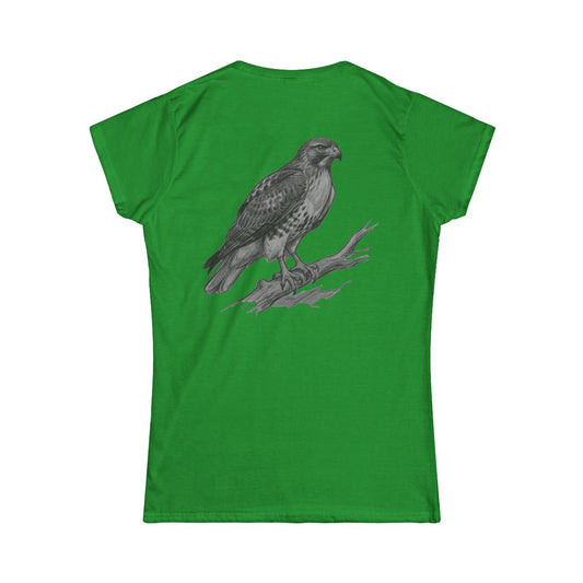 Color: Irish Green | Pencil Sketch Art Red-Tailed Hawk Women's Tee