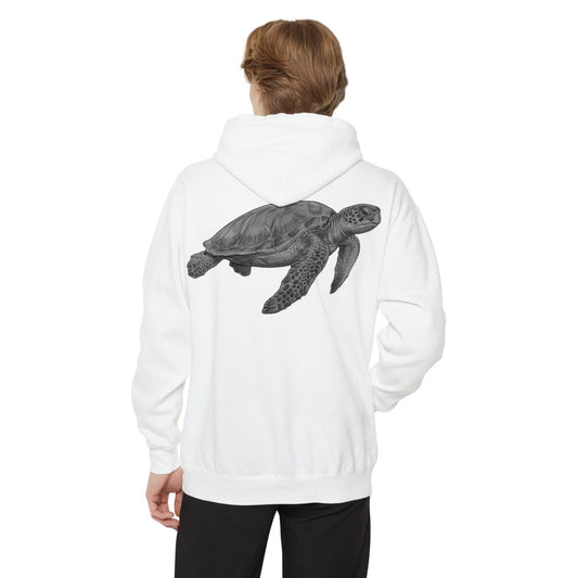 Color: White | Pencil Sketch Art Sea Turtle Garment-Dyed Hoodie