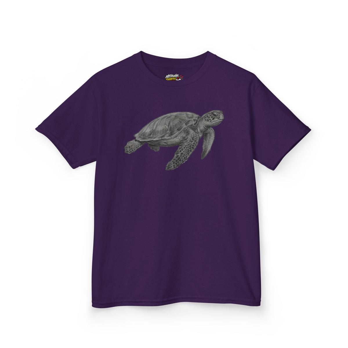 Color: Purple | Pencil Sketch Art Sea Turtle Kids Tee