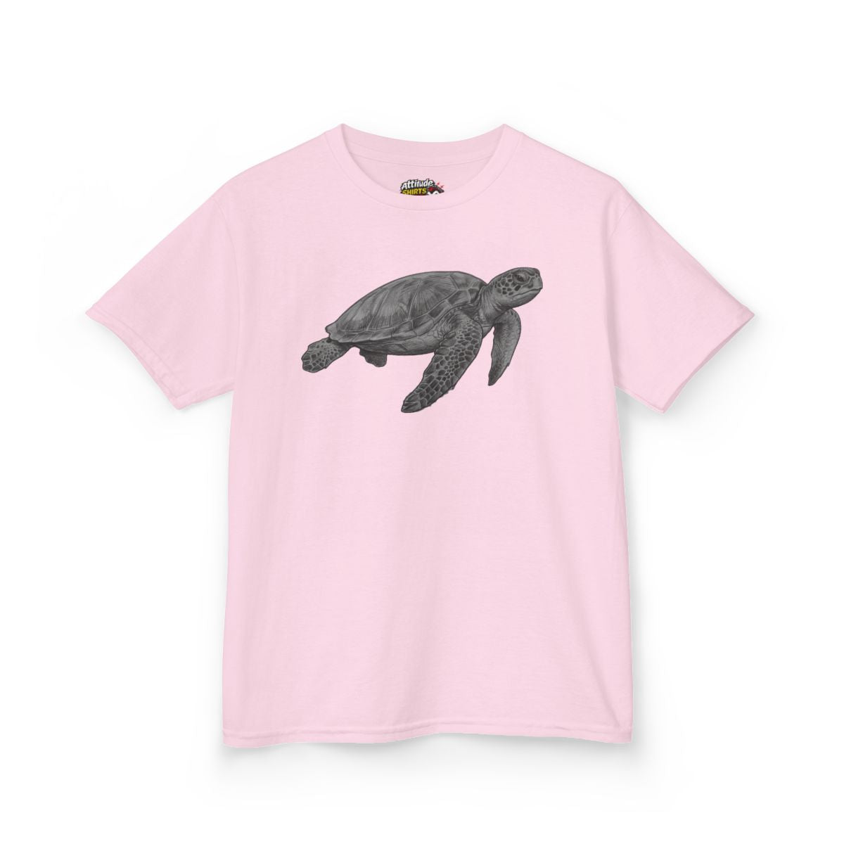 Color: Light Pink | Pencil Sketch Art Sea Turtle Kids Tee
