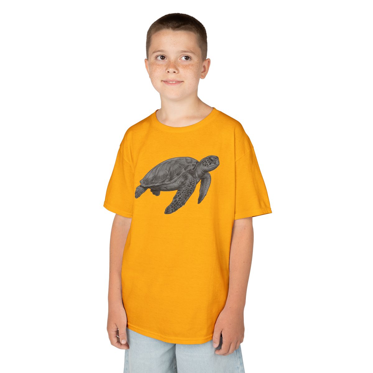 Color: Gold | Pencil Sketch Art Sea Turtle Kids Tee