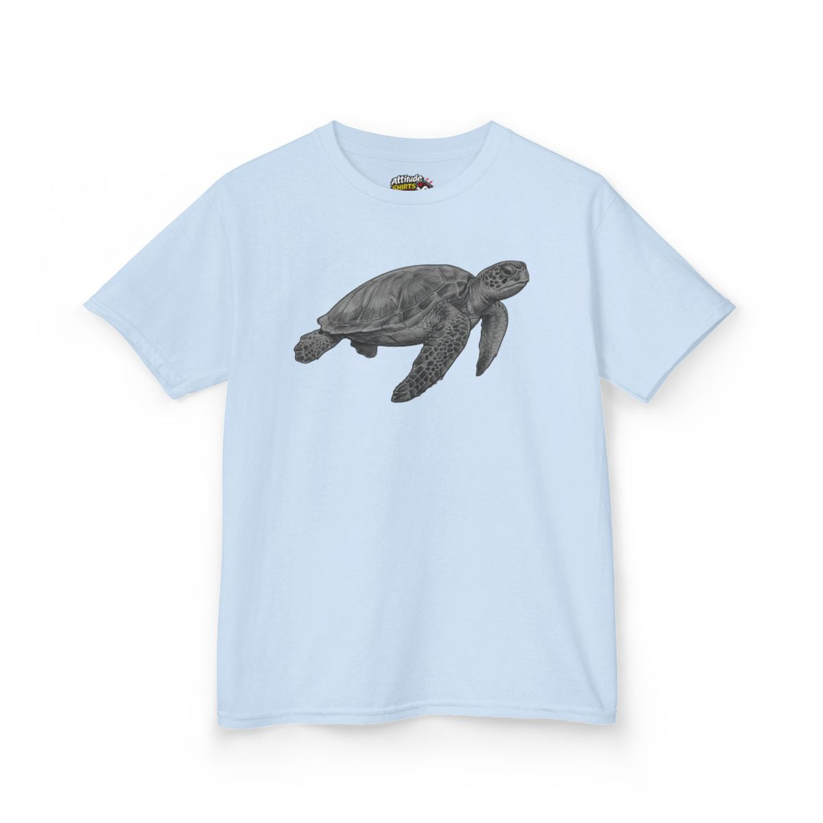 Color: Light Blue | Pencil Sketch Art Sea Turtle Kids Tee