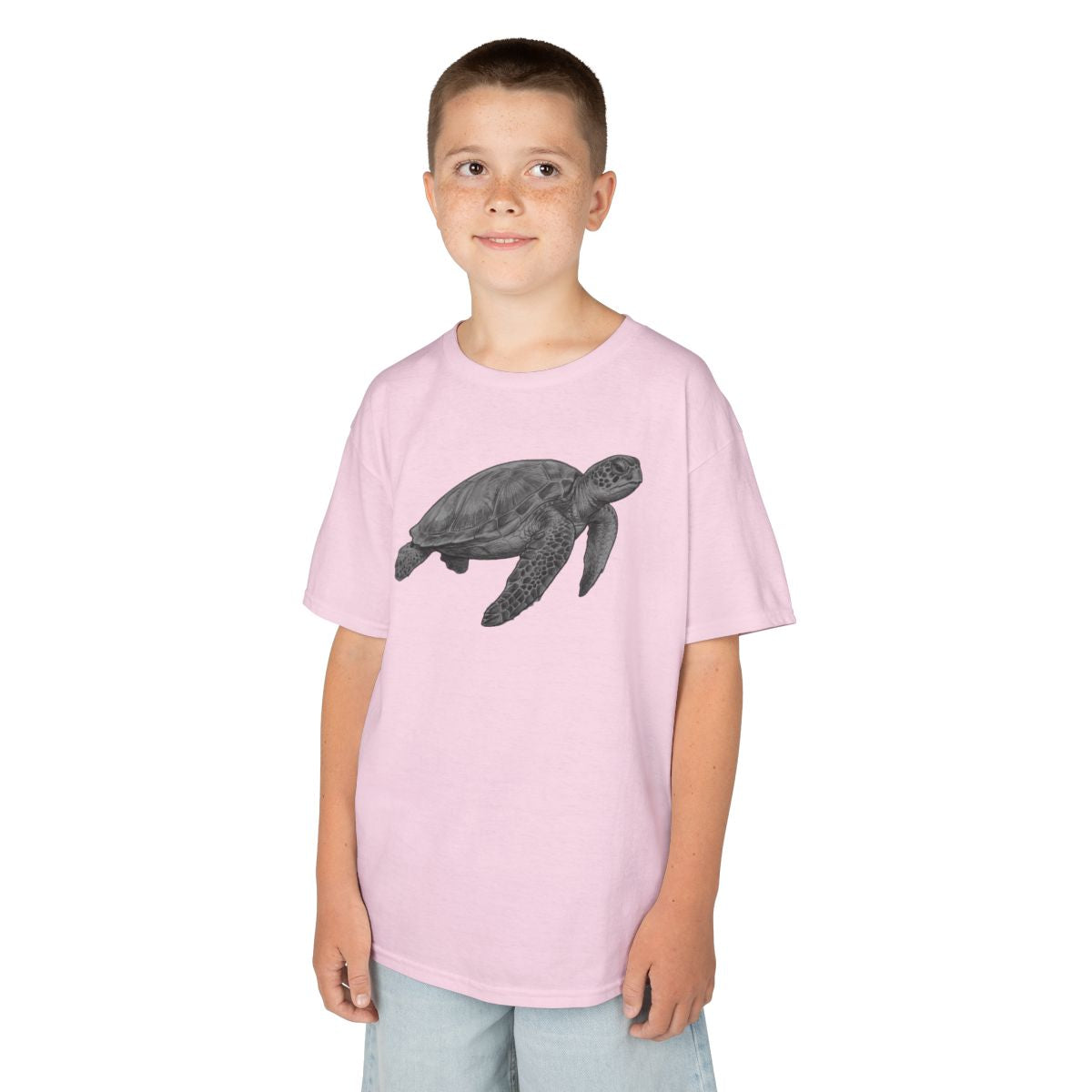 Color: Light Pink | Pencil Sketch Art Sea Turtle Kids Tee