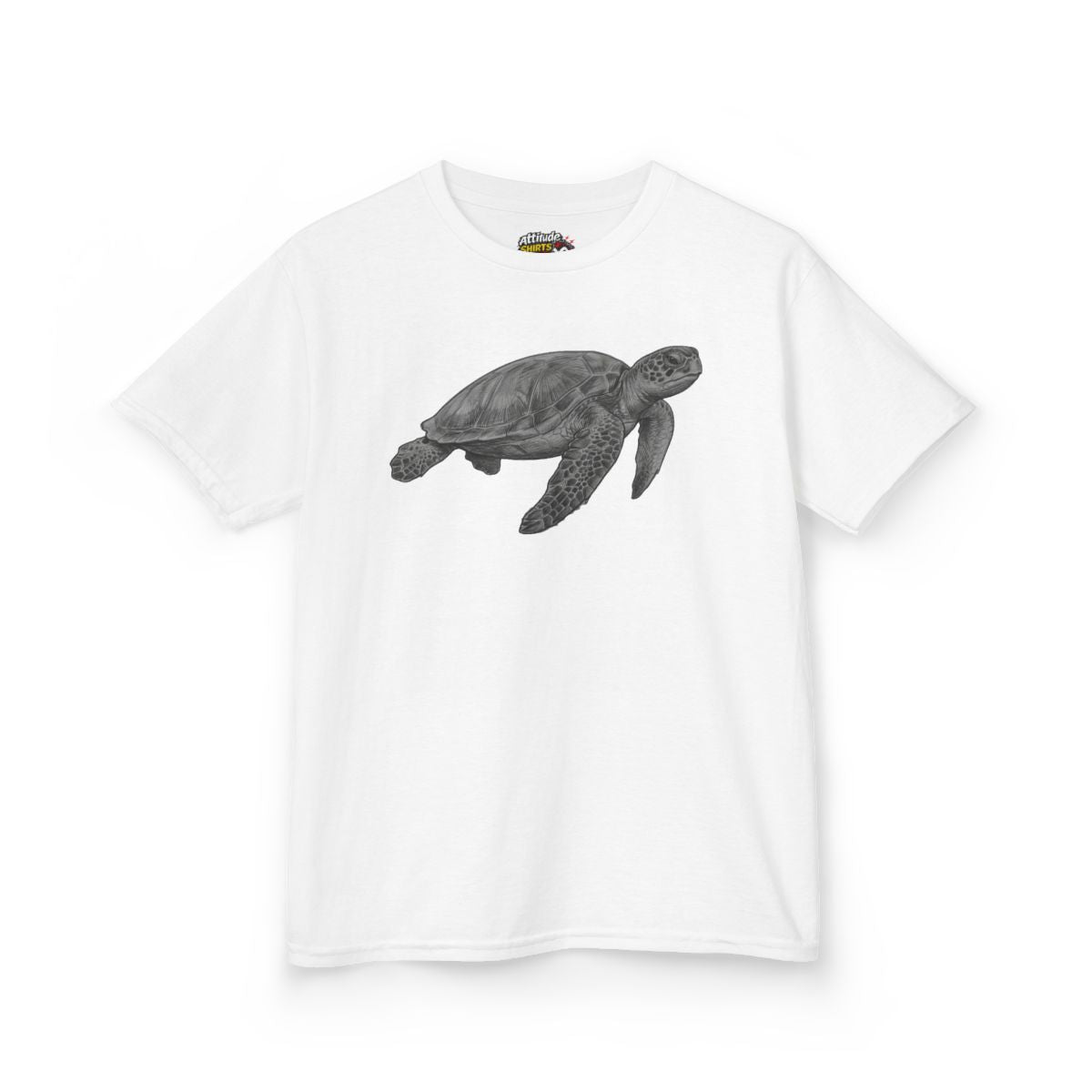Color: White | Pencil Sketch Art Sea Turtle Kids Tee