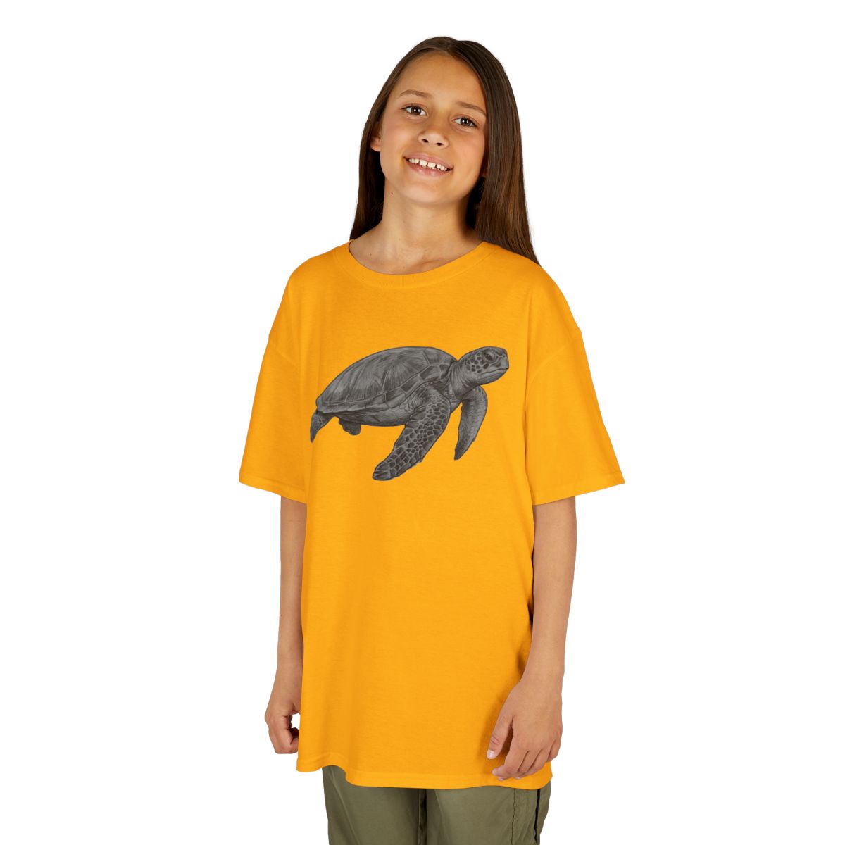 Color: Gold | Pencil Sketch Art Sea Turtle Kids Tee