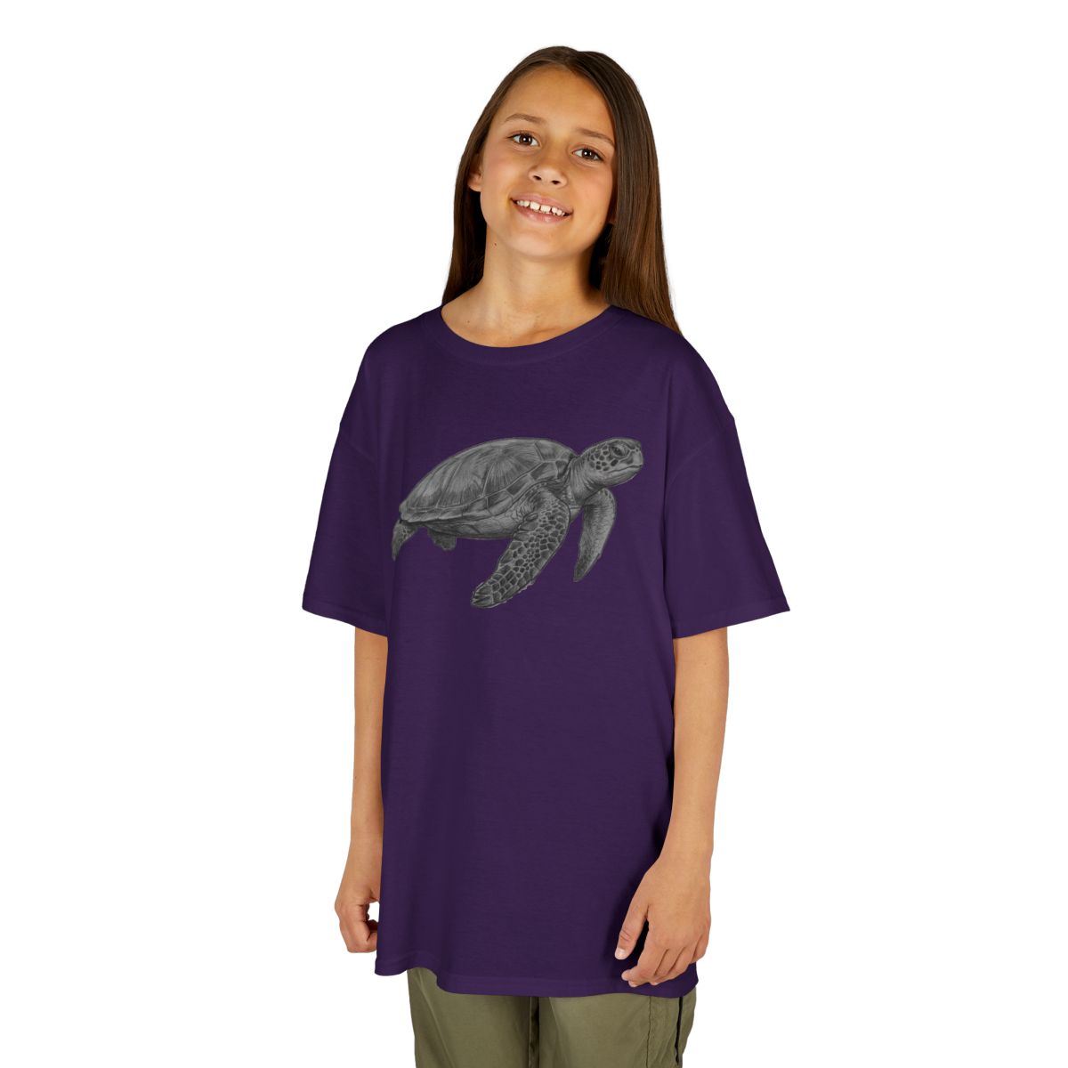 Color: Purple | Pencil Sketch Art Sea Turtle Kids Tee