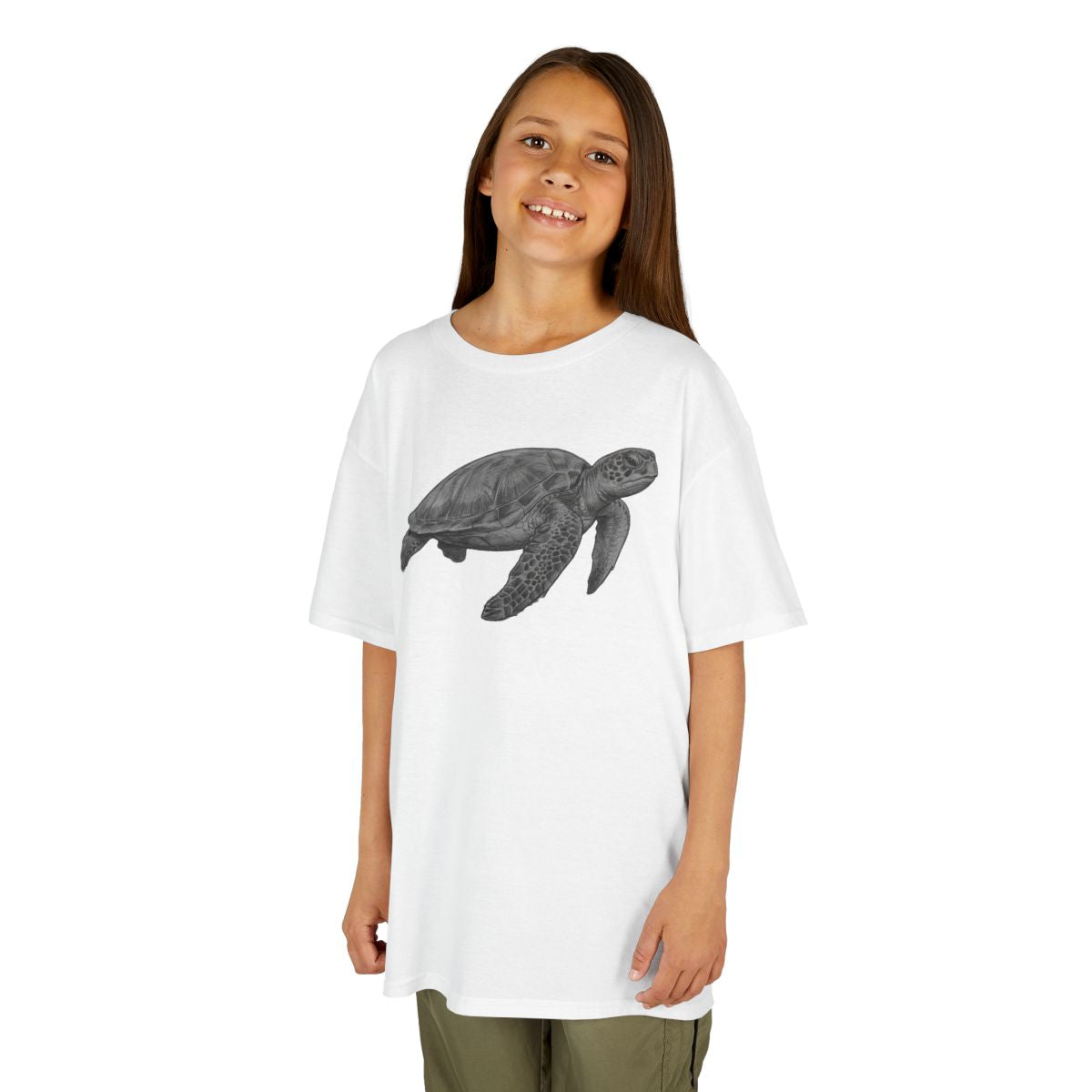 Color: White | Pencil Sketch Art Sea Turtle Kids Tee