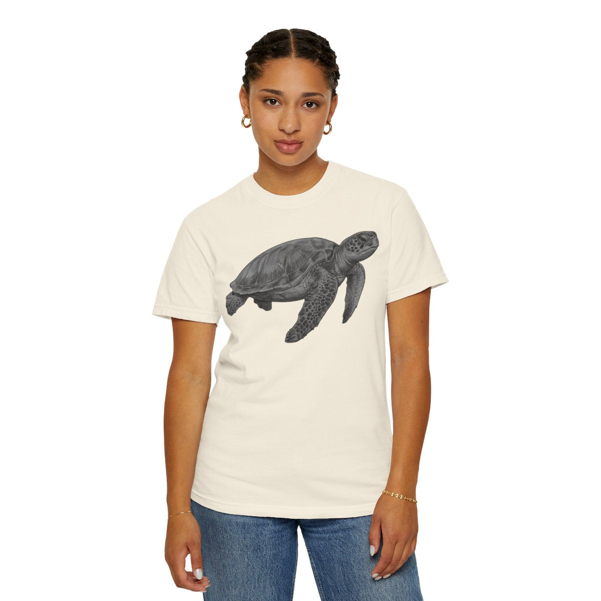 Color: Ivory | Pencil Sketch Art Sea Turtle Unisex Garment-Dyed Tee