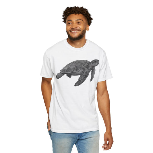 Color: White | Pencil Sketch Art Sea Turtle Unisex Garment-Dyed Tee