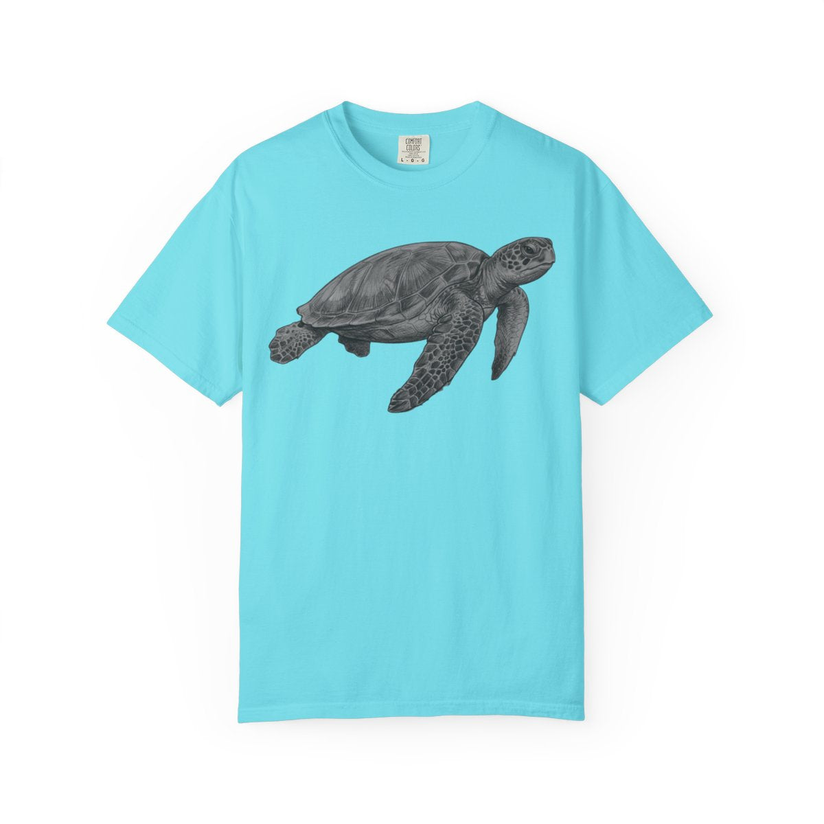 Color: Lagoon Blue | Pencil Sketch Art Sea Turtle Unisex Garment-Dyed Tee