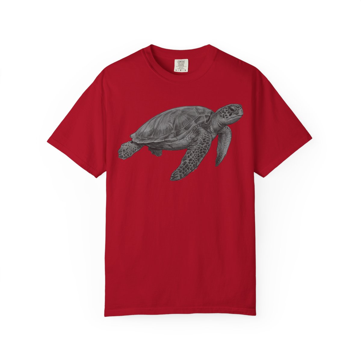 Color: Red | Pencil Sketch Art Sea Turtle Unisex Garment-Dyed Tee