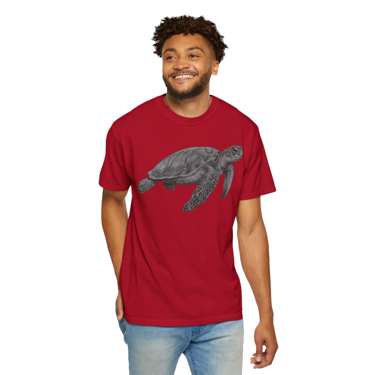 Color: Red | Pencil Sketch Art Sea Turtle Unisex Garment-Dyed Tee