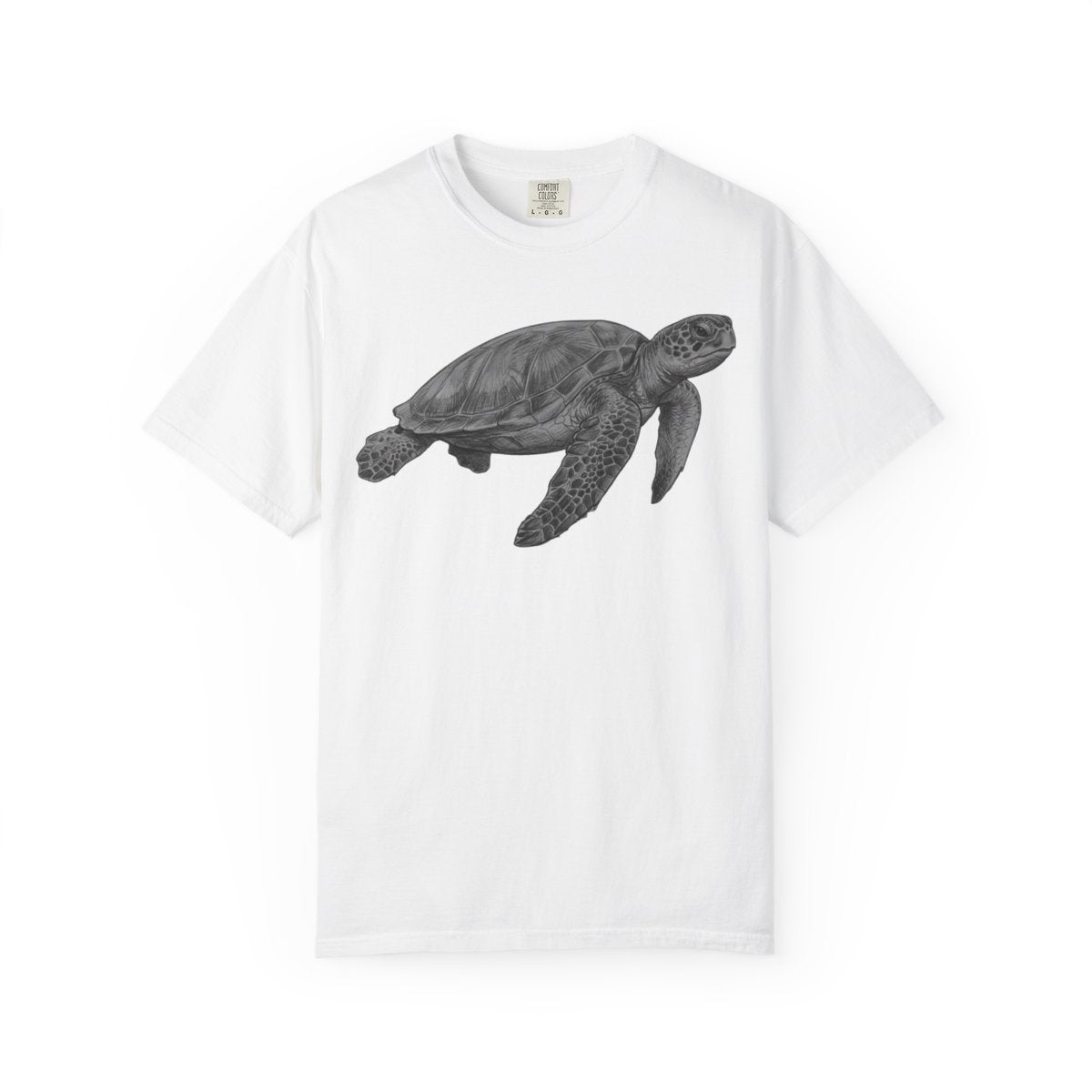 Color: White | Pencil Sketch Art Sea Turtle Unisex Garment-Dyed Tee