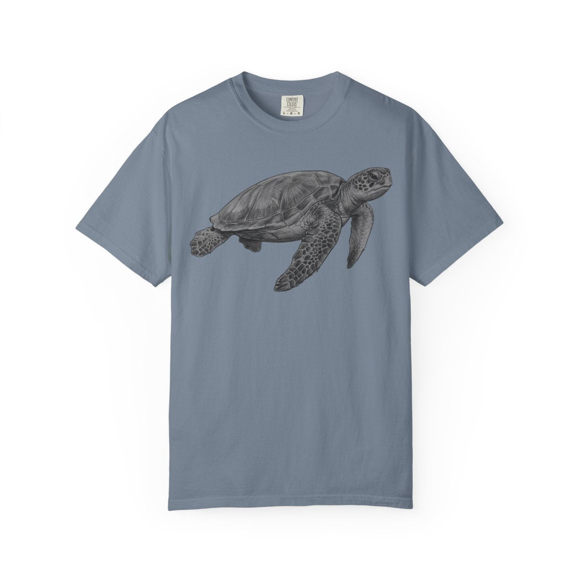 Color: Blue Jean | Pencil Sketch Art Sea Turtle Unisex Garment-Dyed Tee