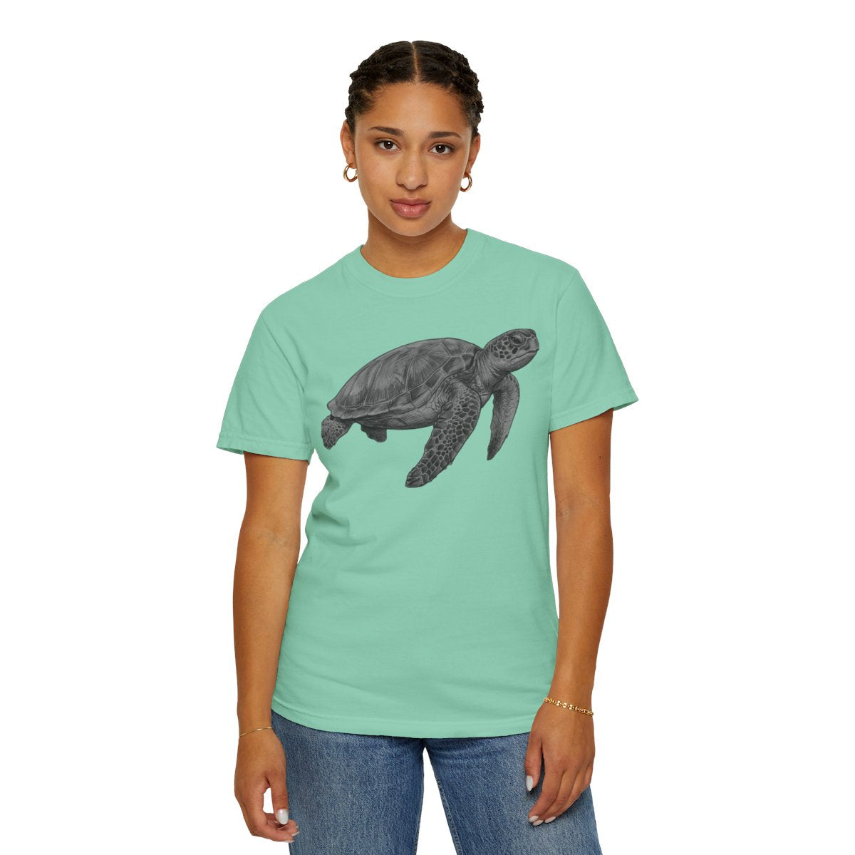 Color: Island Reef | Pencil Sketch Art Sea Turtle Unisex Garment-Dyed Tee