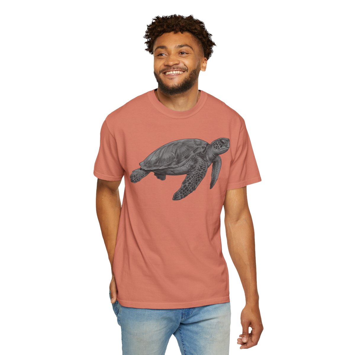 Color: Terracotta | Pencil Sketch Art Sea Turtle Unisex Garment-Dyed Tee