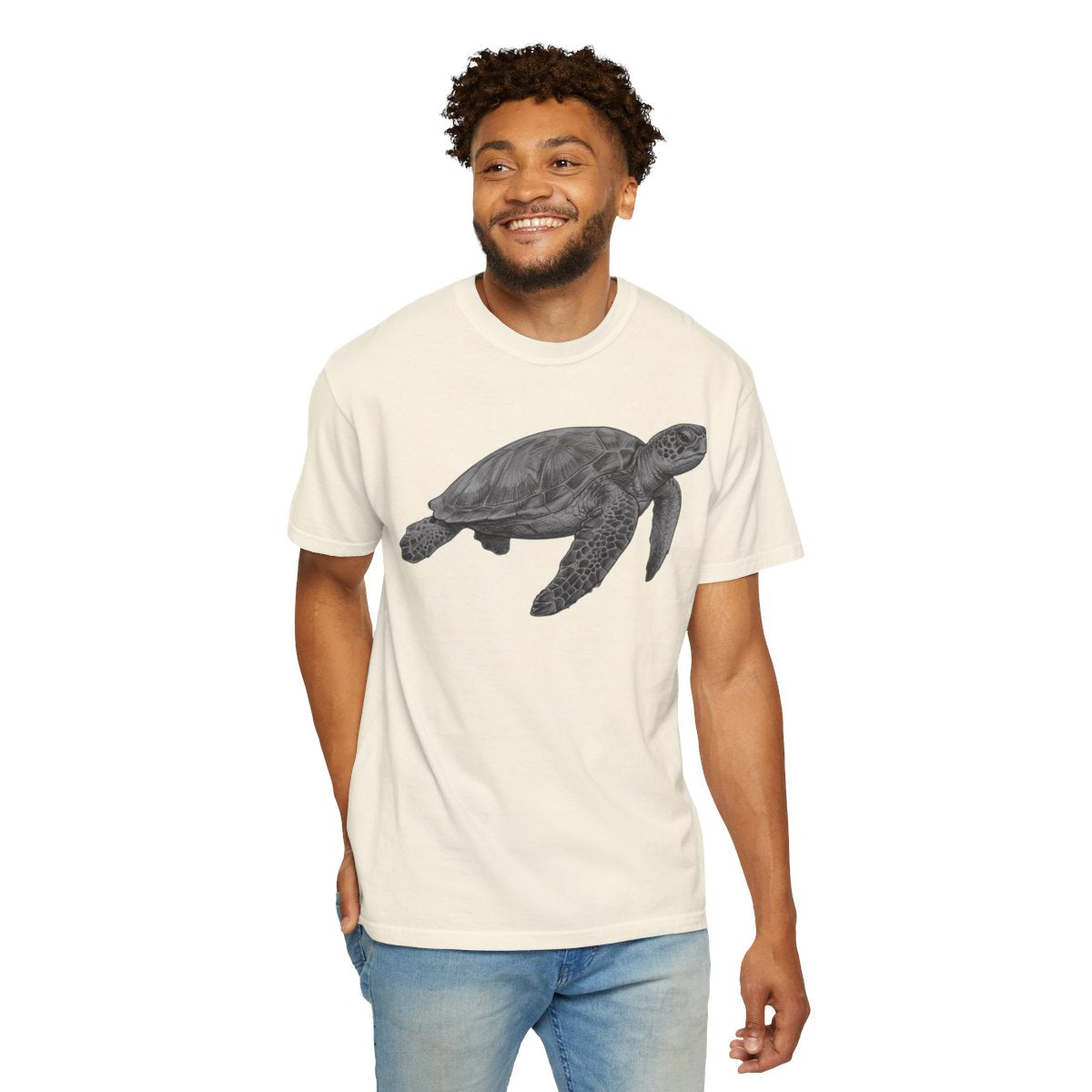 Color: Ivory | Pencil Sketch Art Sea Turtle Unisex Garment-Dyed Tee