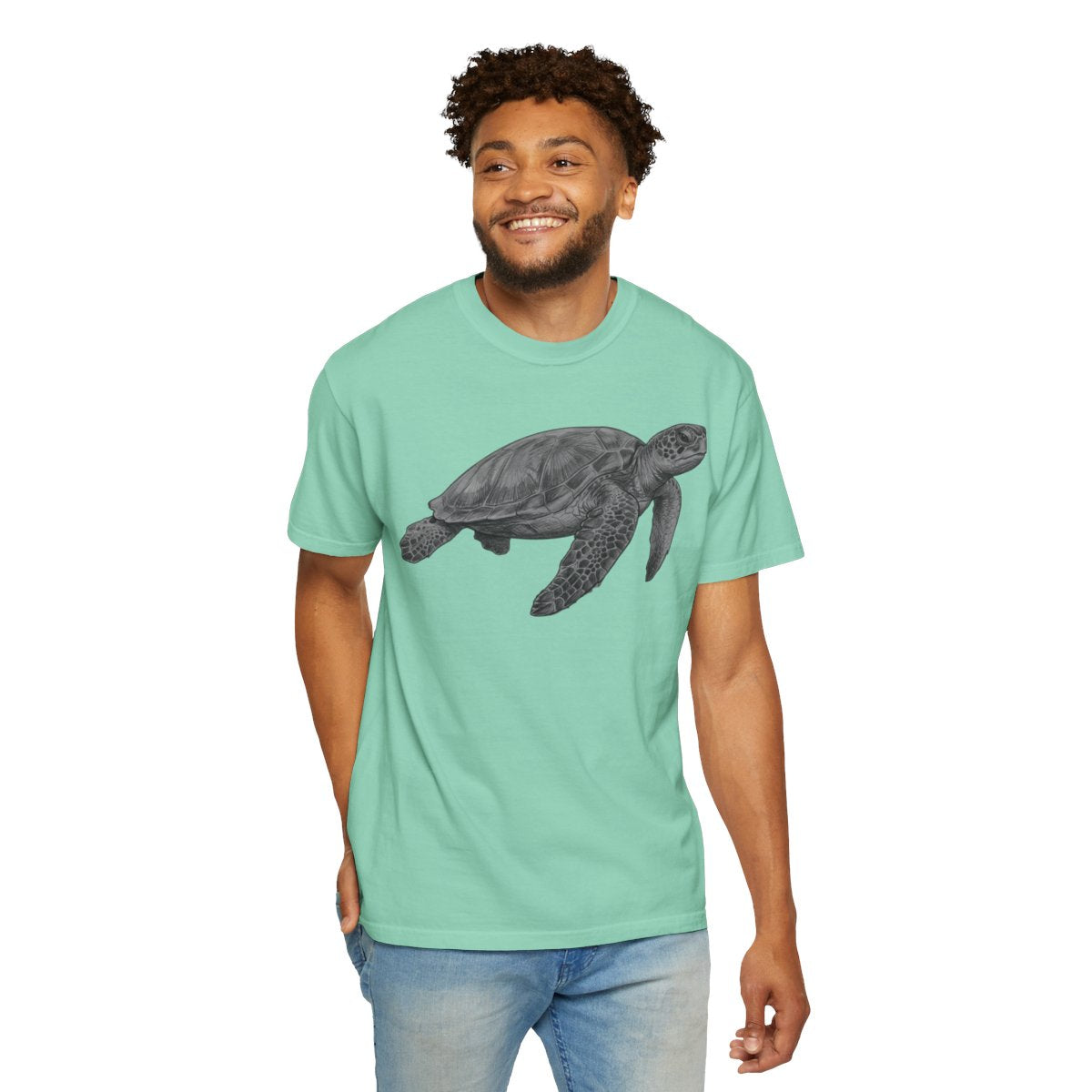 Color: Island Reef | Pencil Sketch Art Sea Turtle Unisex Garment-Dyed Tee